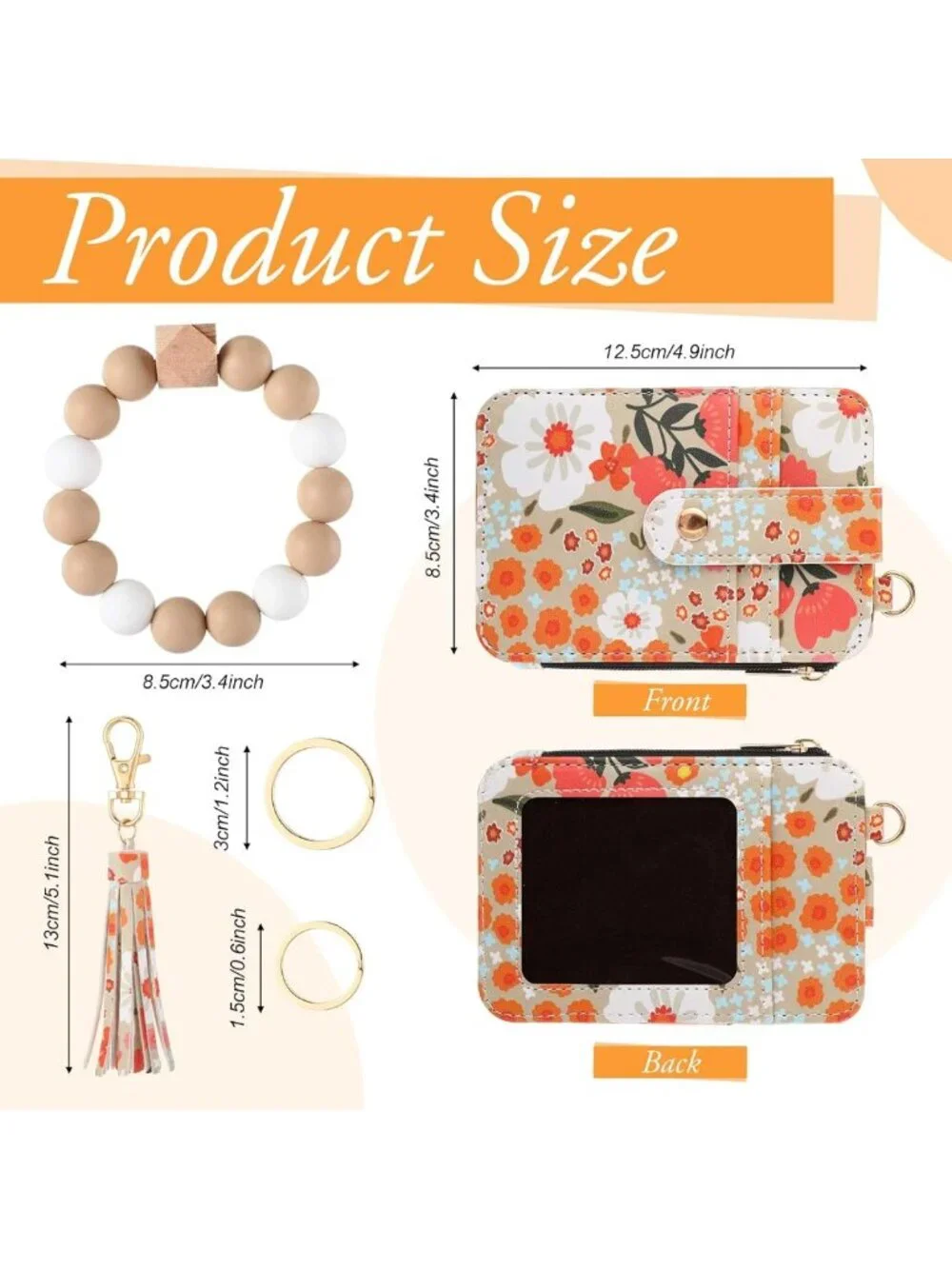 Boho Beaded Wristlet Keychain Wallet Set - Floral Pattern, Card Holder & Tassel